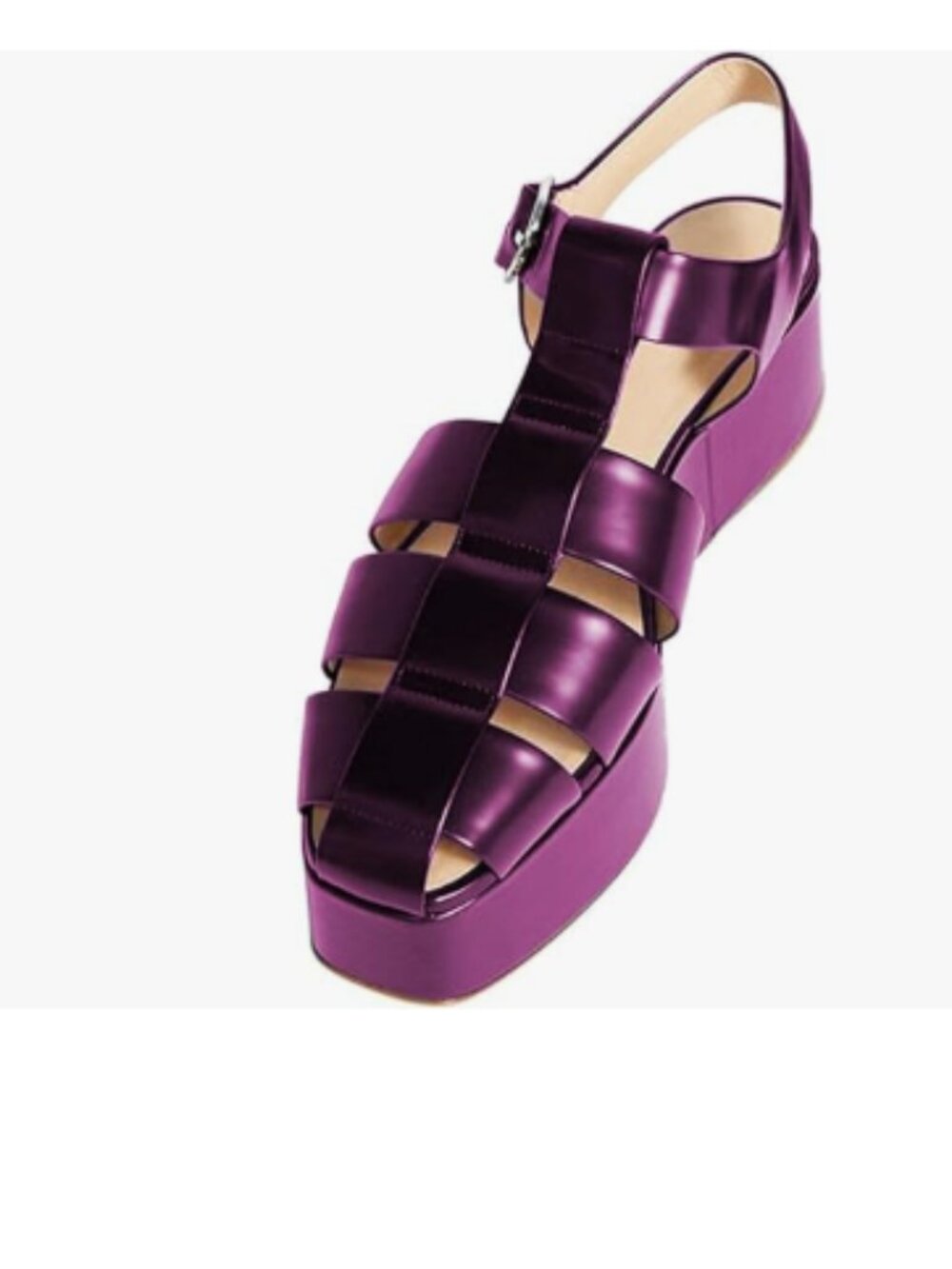 FOWT Purple Square Toe Gladiator Sandals Ankle Strap Wedge Mid Heels Stable Shoe
